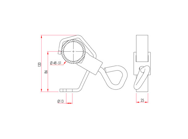 Doughty Hook Clamp Universal 20 - 50mm Sort 